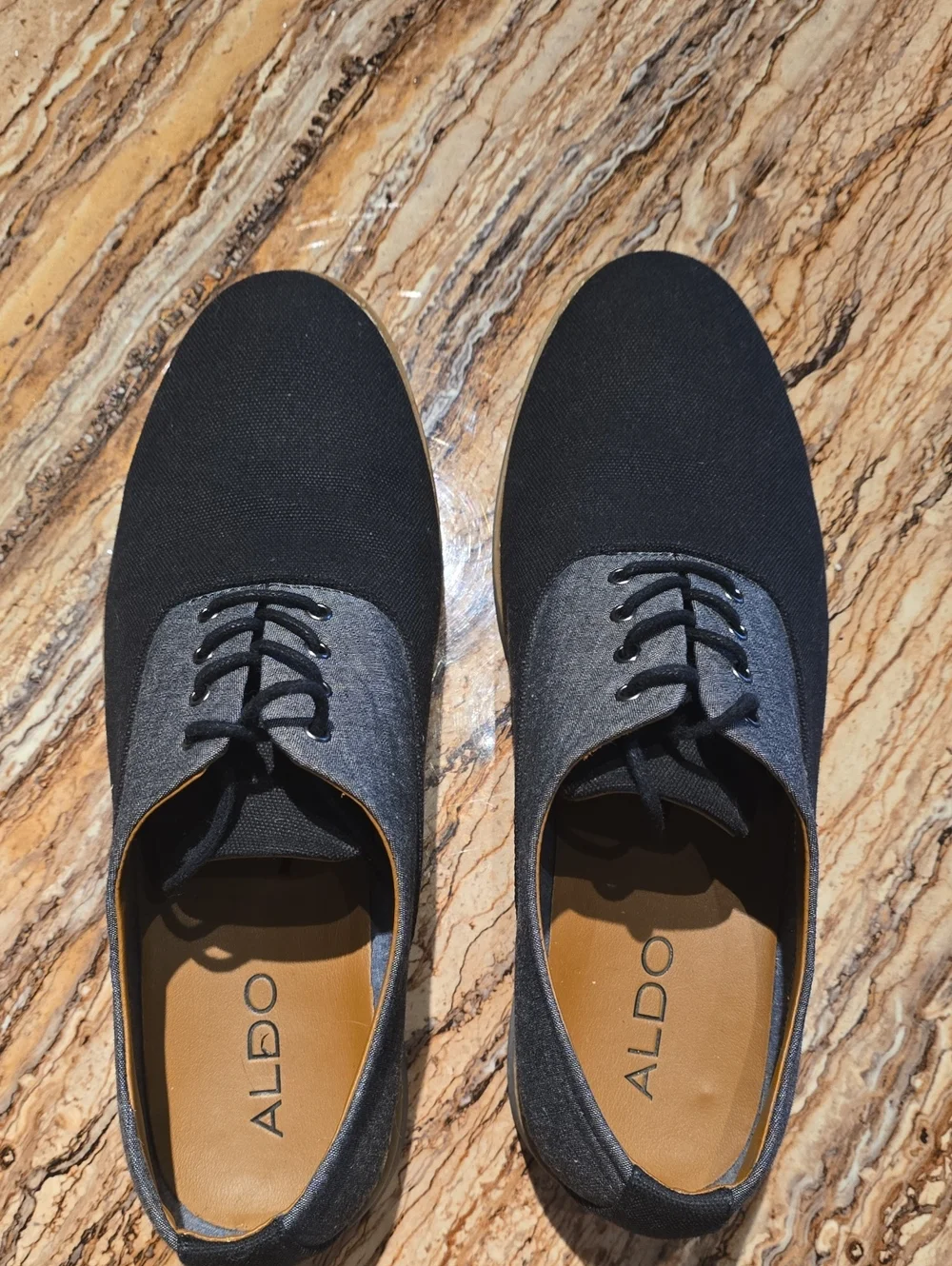 Aldo Black Canvas and Dark Gray Derby Shoes Mens Size 11.